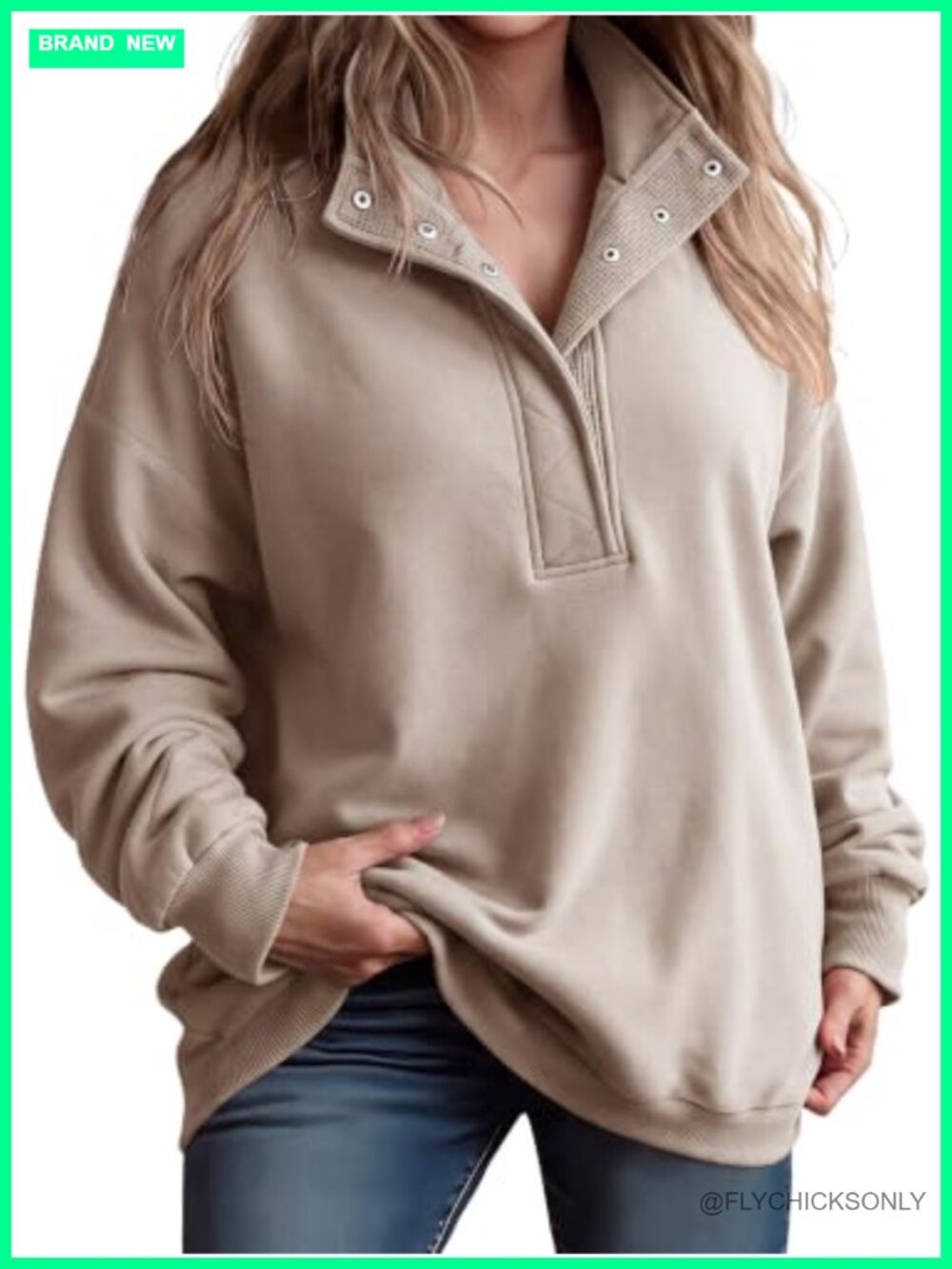 50% Cotton 50% Polyester Plus Size Henley Sweatshirt Oversized Pullover